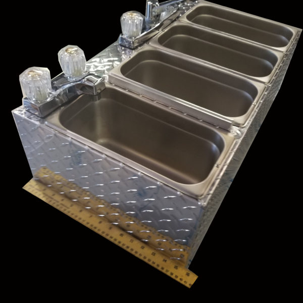 LARGE CART SIZE 4 COMPARTMENT SINK – DIAMOND PLATE – WALL MOUNT